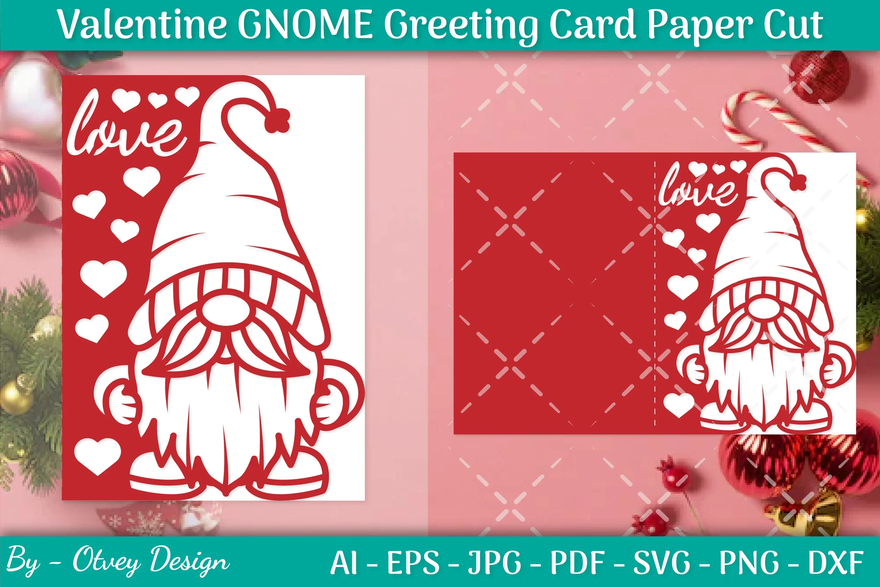 Valentine Gnome Greeting Card Papercut SVG Bundle