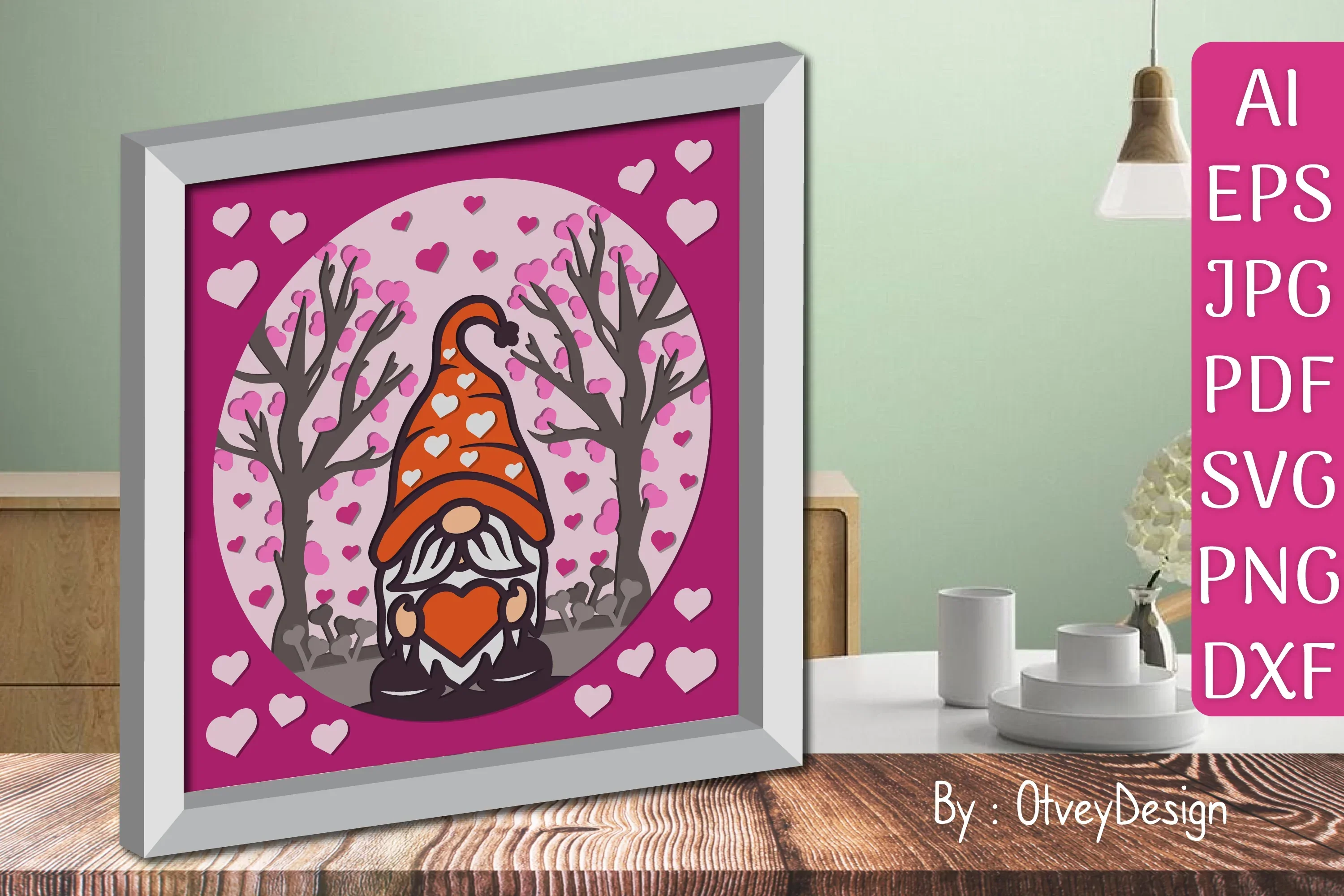 Valentine Gnome Shadow Box SVG Bundle - Image 3