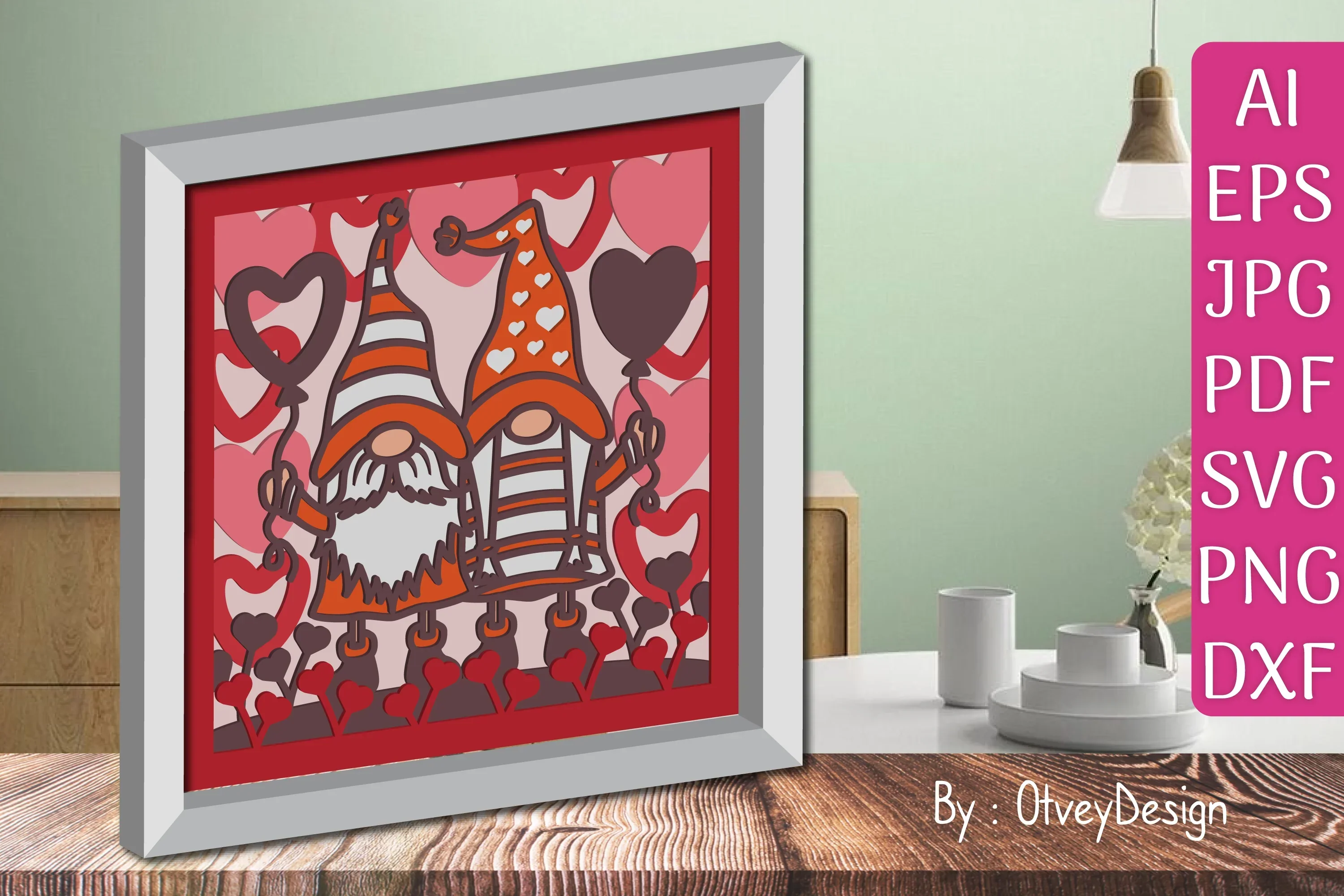Valentine Gnome Shadow Box SVG Bundle - Image 2
