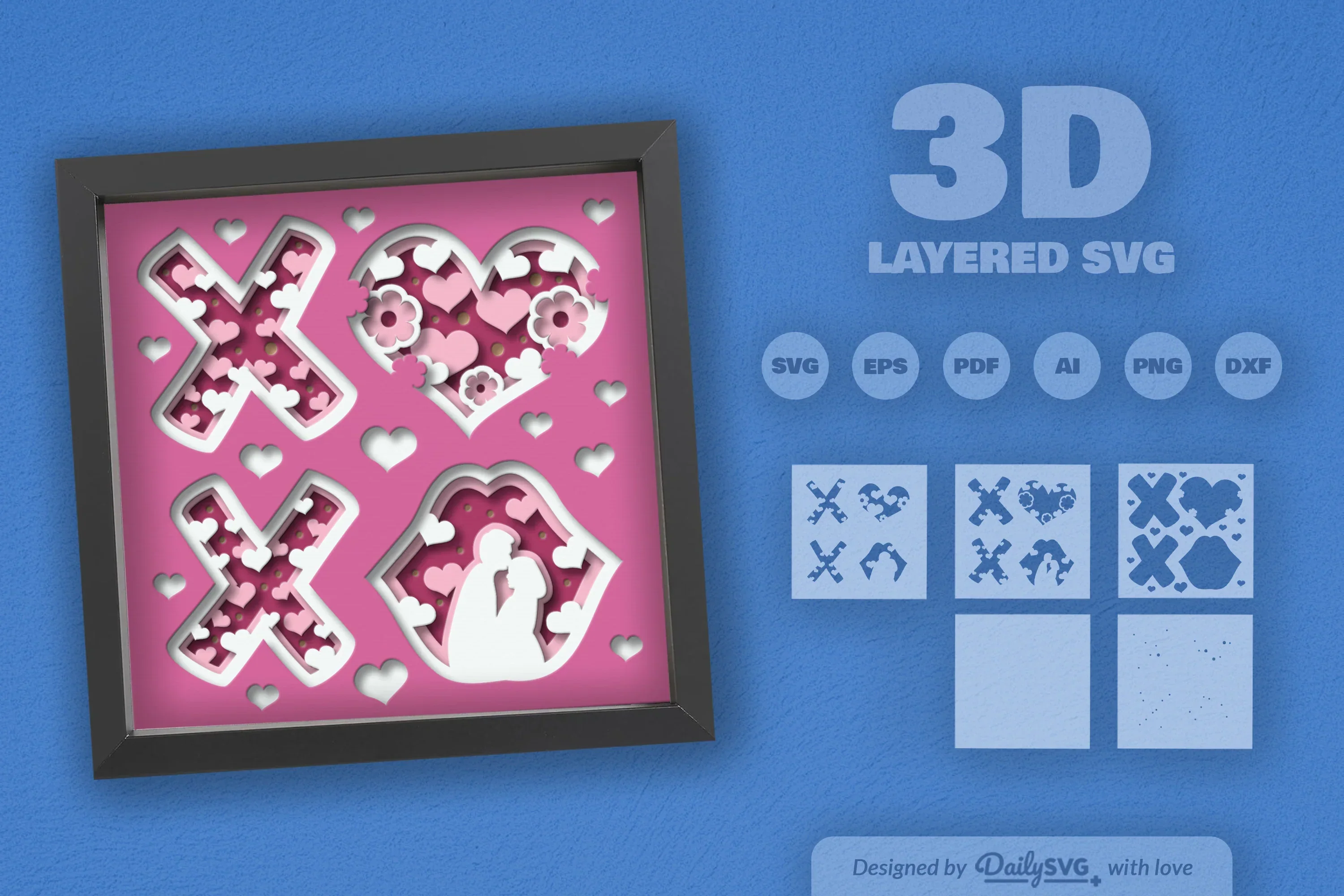 Valentine XOXO Couple Papercut SVG Bundle - Image 2