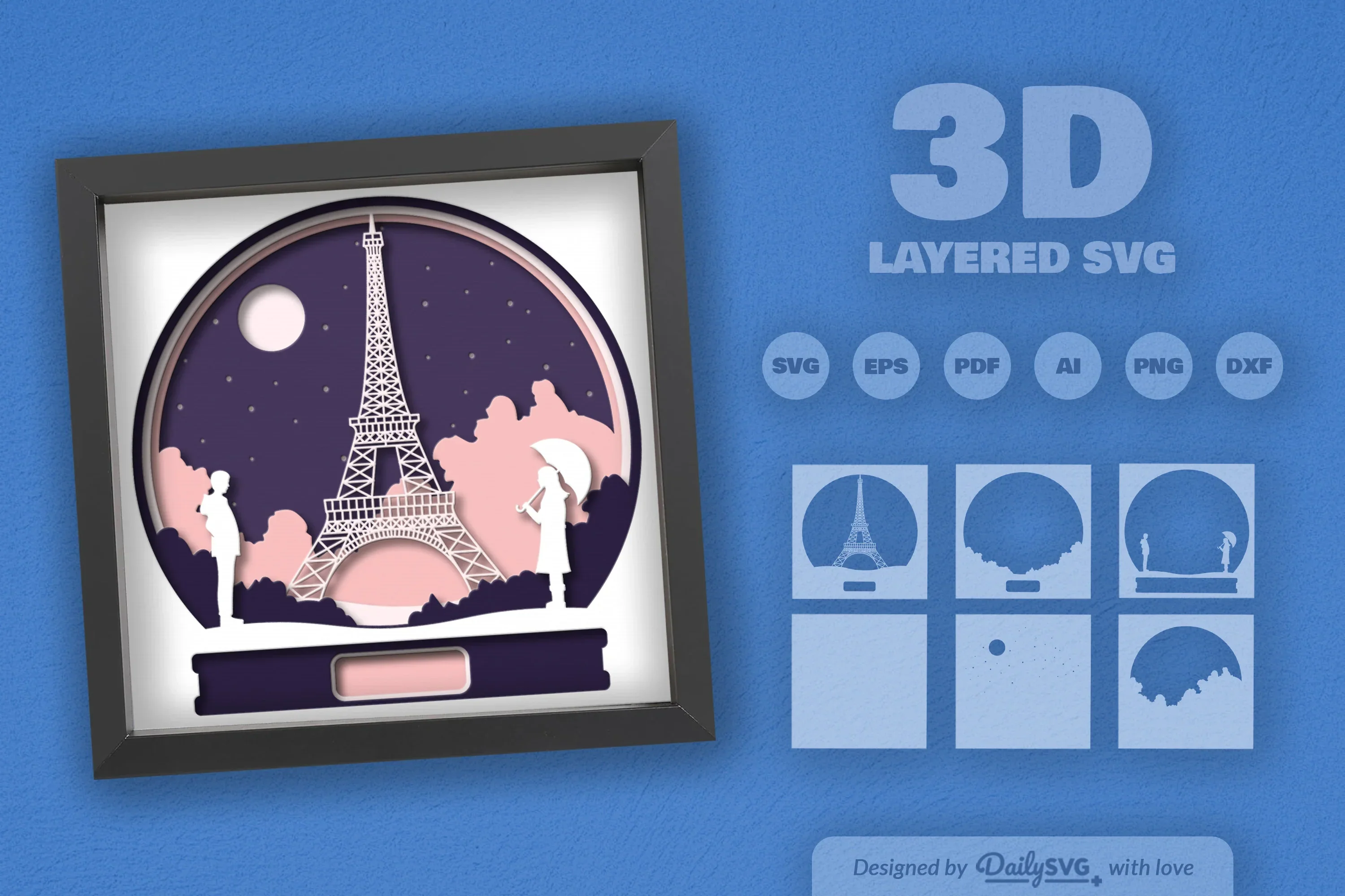 Valentine's Day Paris Papercut SVG Bundle - Image 2