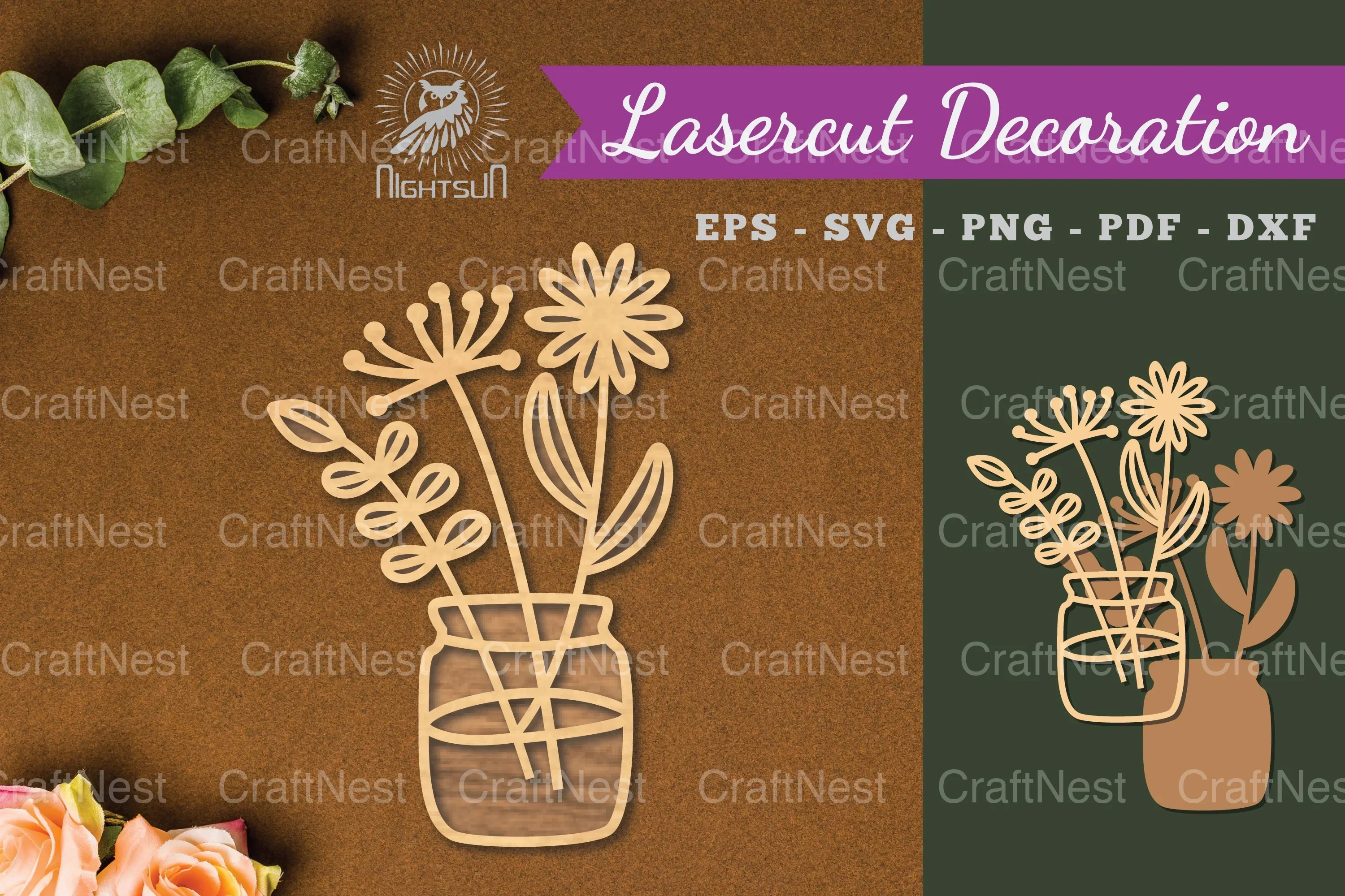 Vases with Flowers Laser Cut Decoration Clipart Bundle