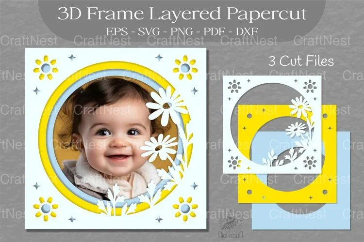 Vintage 1959 Daisy Flower 3D Frame Clipart Bundle