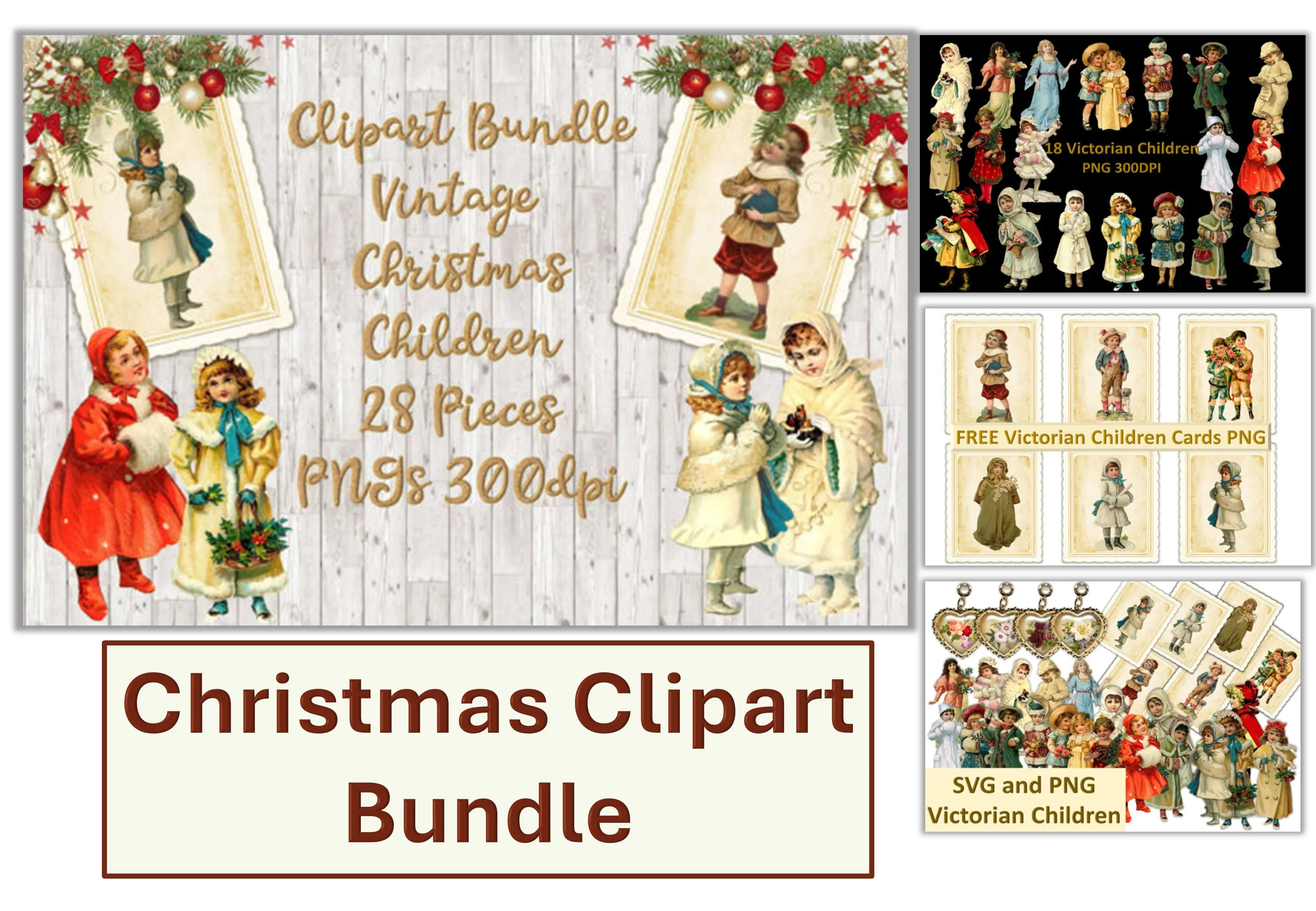Vintage Christmas Children Clipart Bundle