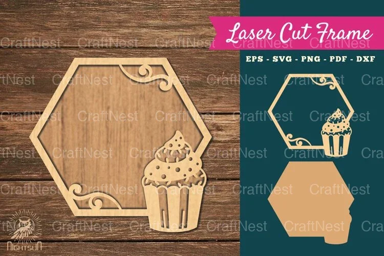 Vintage Cupcake Laser Cut Frame SVG Bundle