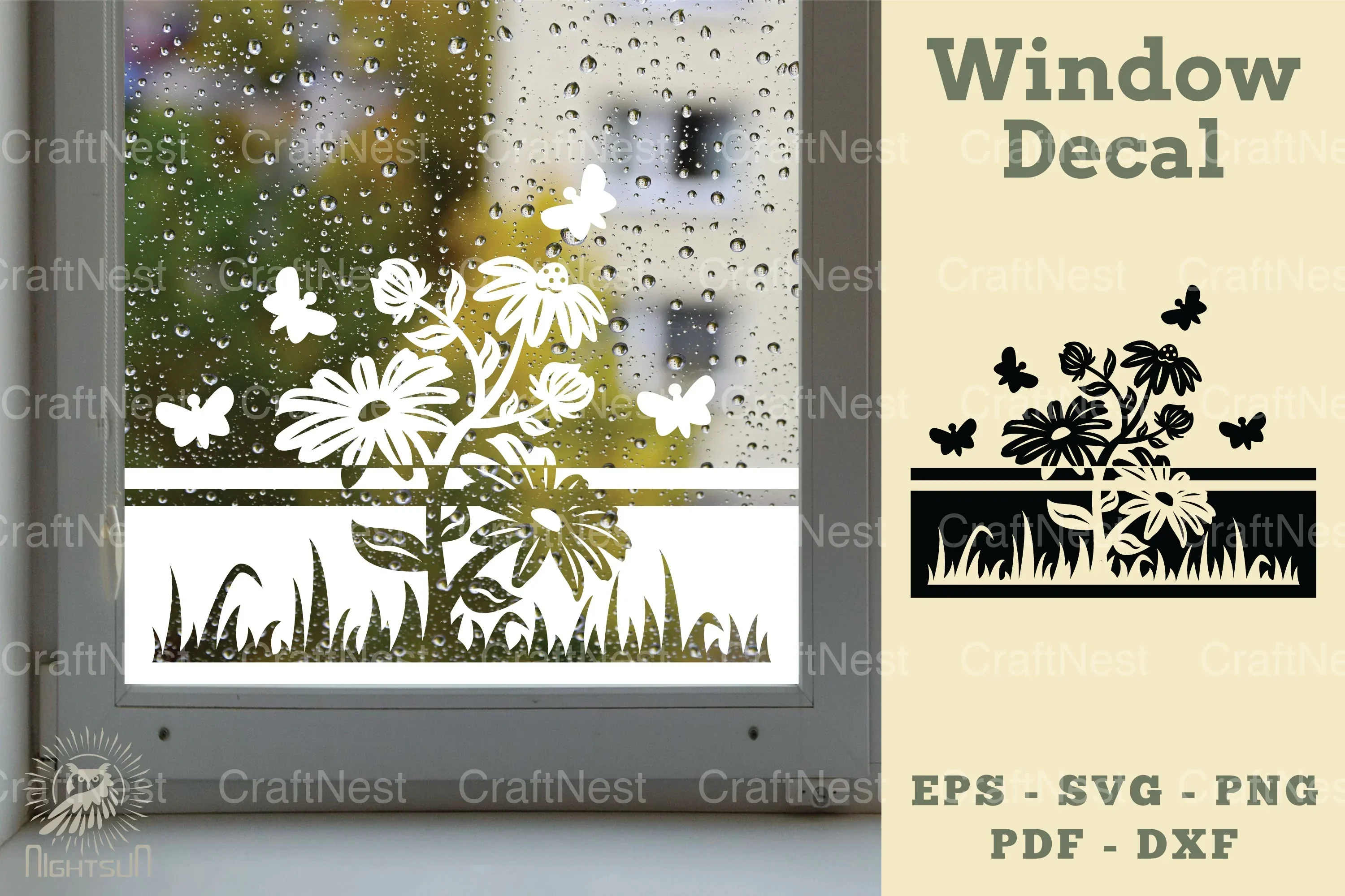 Vintage Daisy Flower Window Decal Clipart Bundle
