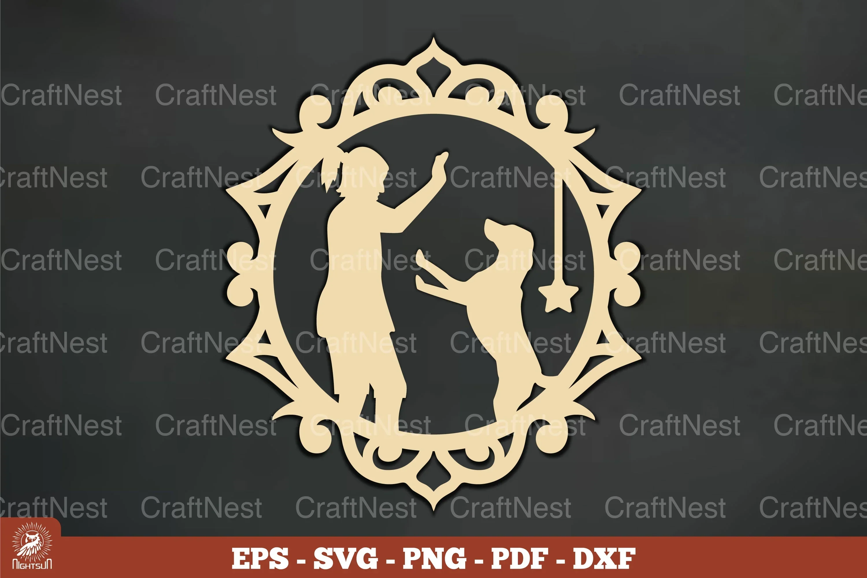 Vintage Girl and Dog Ornament Clipart Bundle
