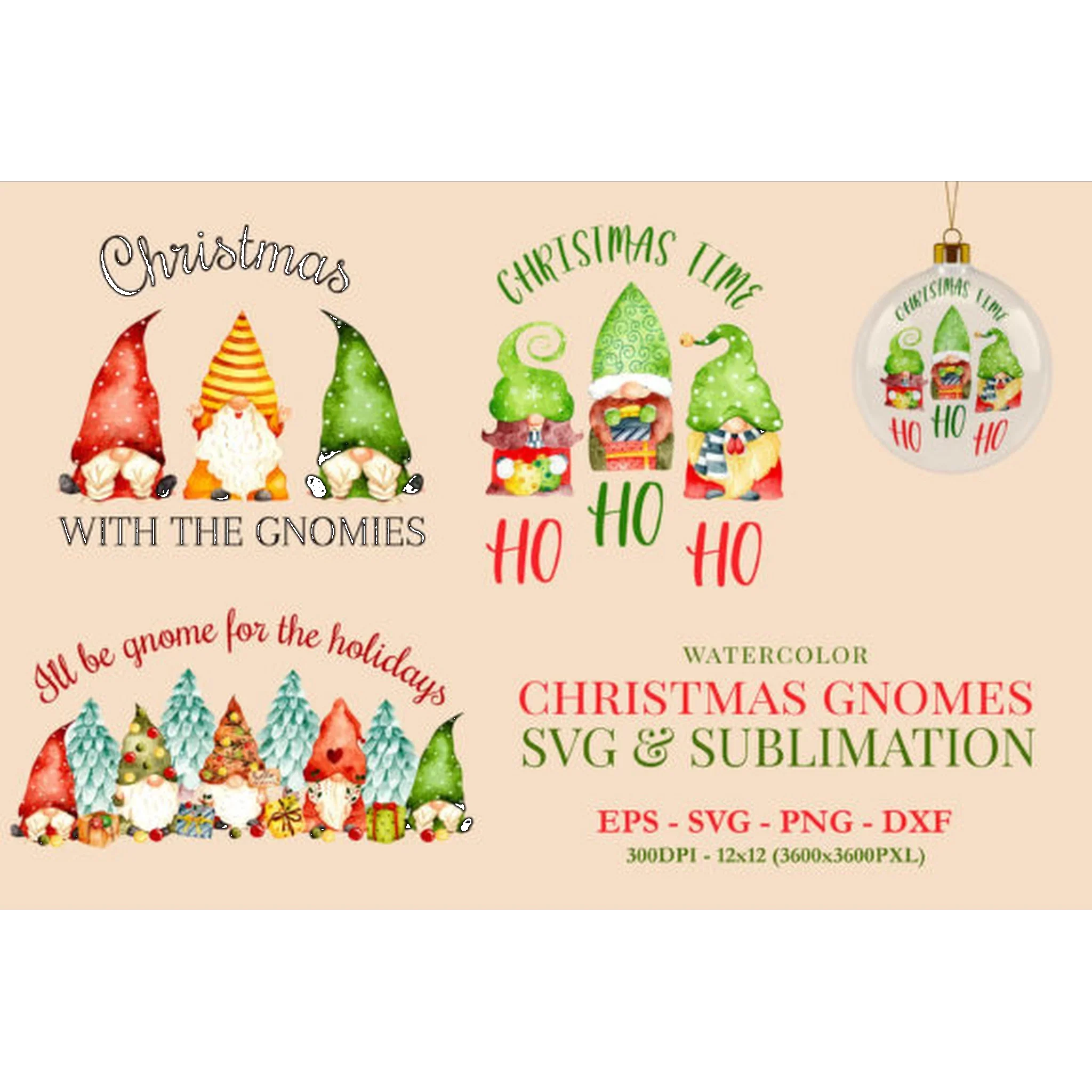 Watercolor Christmas Gnome SVG