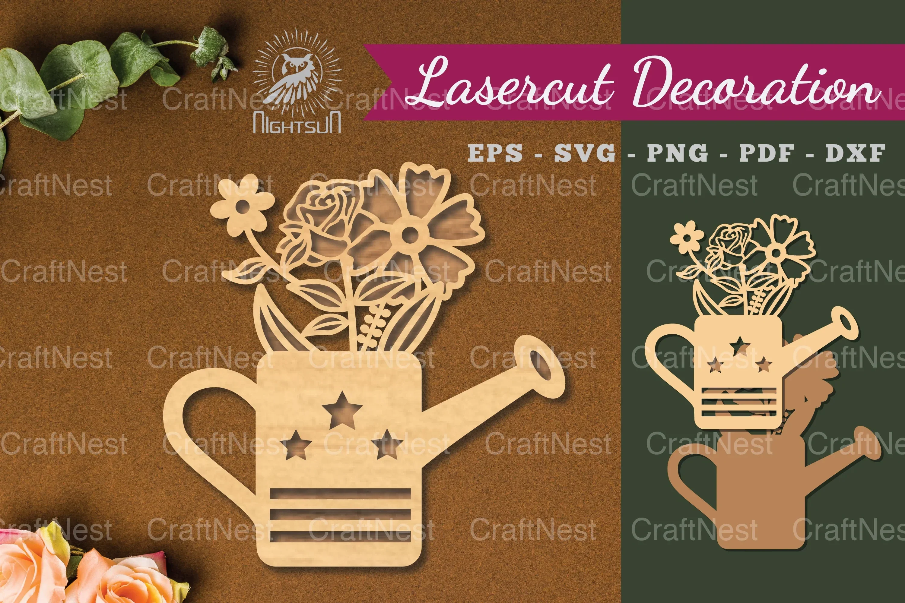 Watering Can Flowers Laser Cut Decoration Clipart Bundle