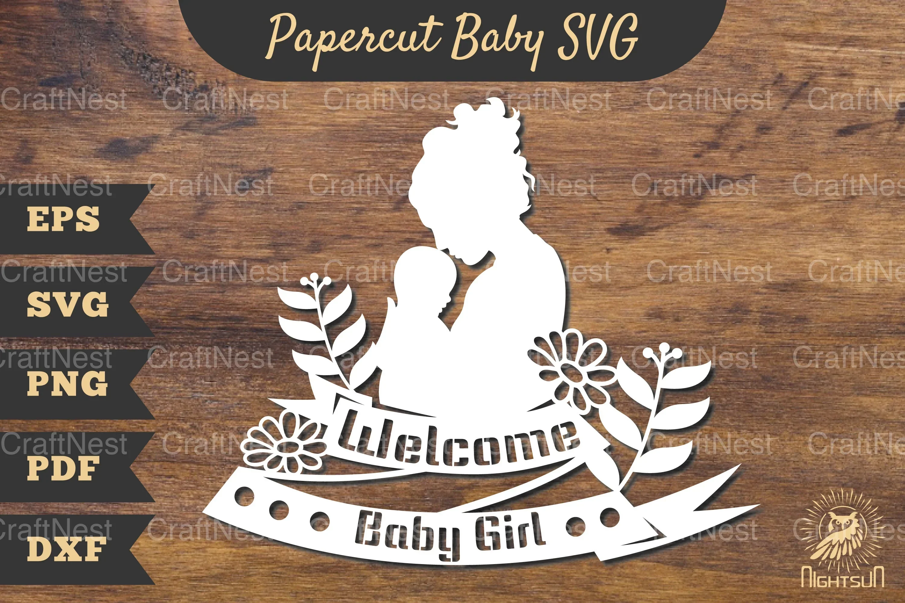 Welcome Baby Girl Papercut Clipart Bundle