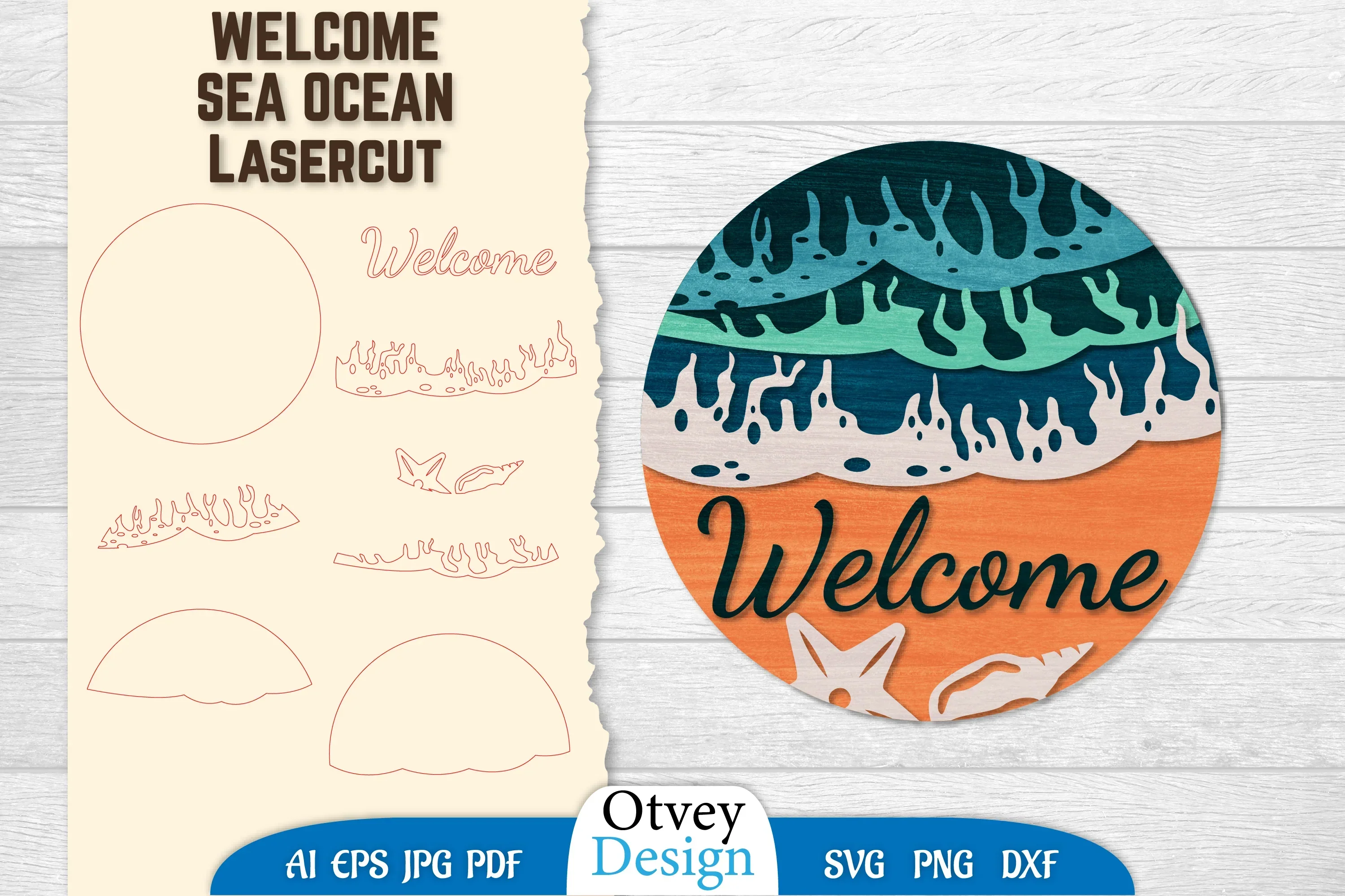 Welcome Sea Wave 3D Layered Lasercut SVG Bundle
