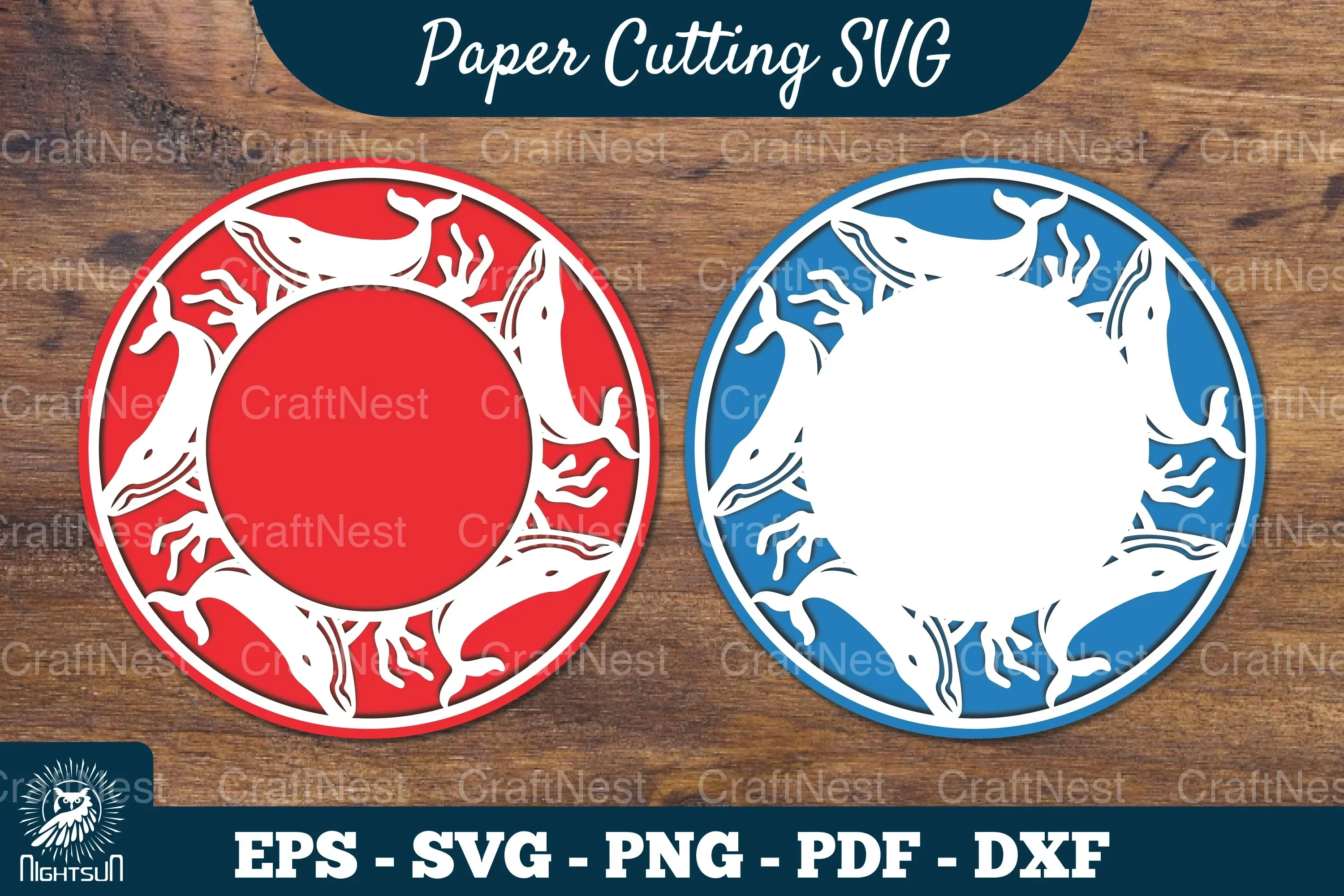 Whale Papercut Circle Clipart Bundle