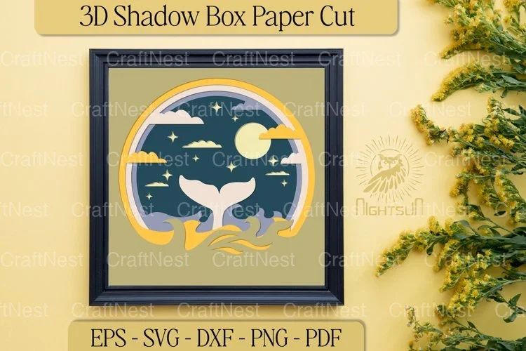Whale Tail in Ocean 3D Shadow Box Bundle