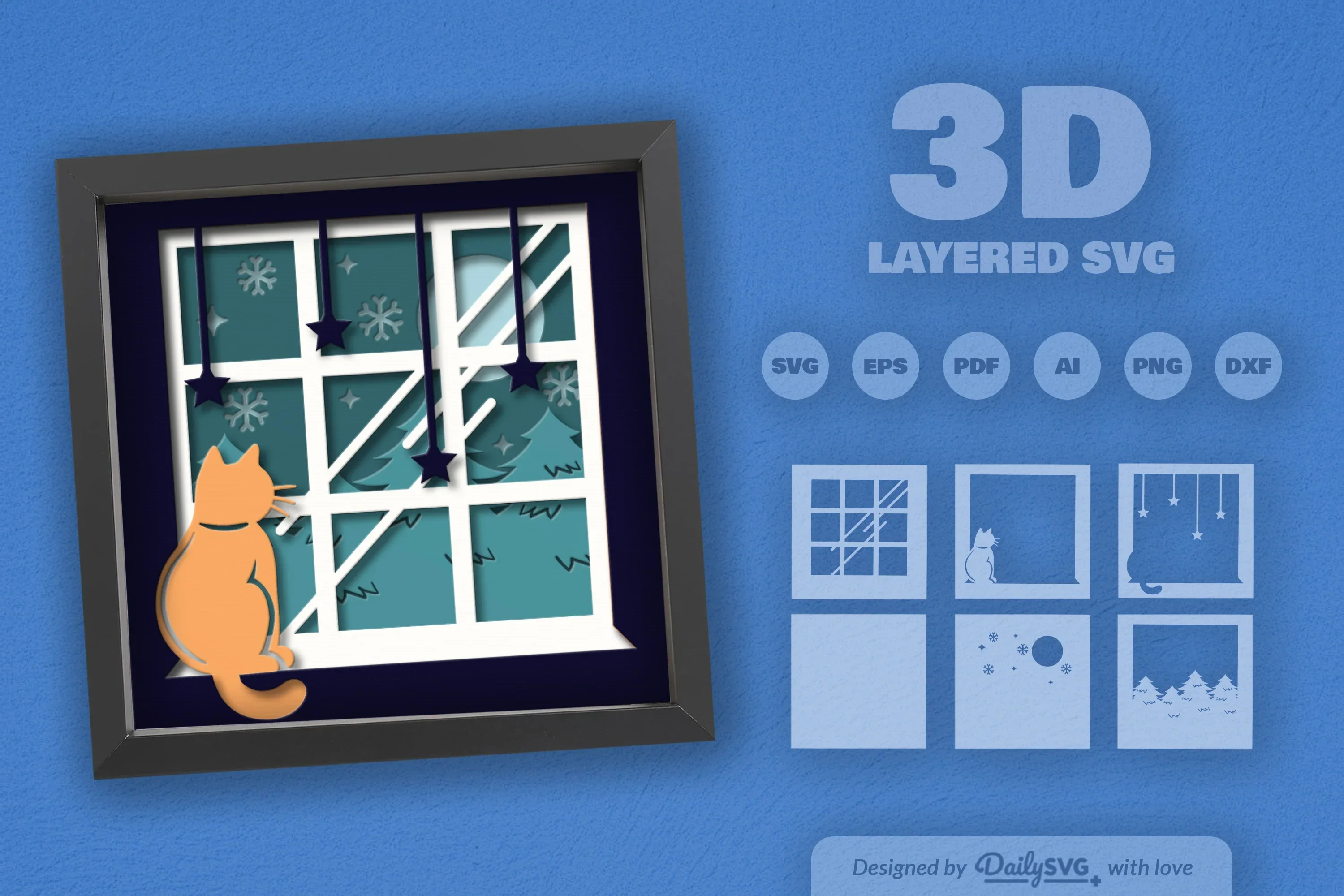 Winter Cat on Window Papercut SVG Bundle - Image 2