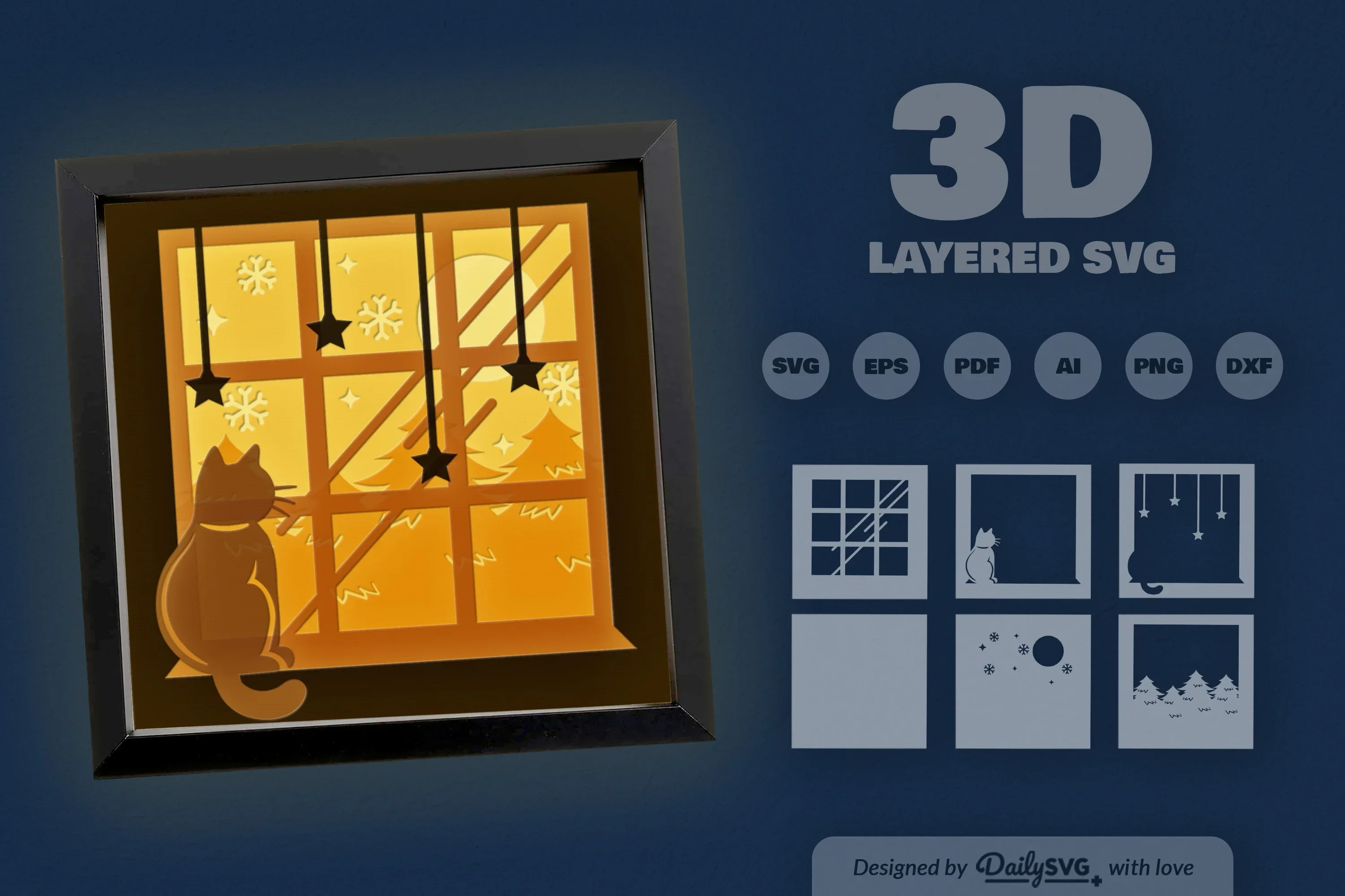 Winter Cat on Window Papercut SVG Bundle - Image 3