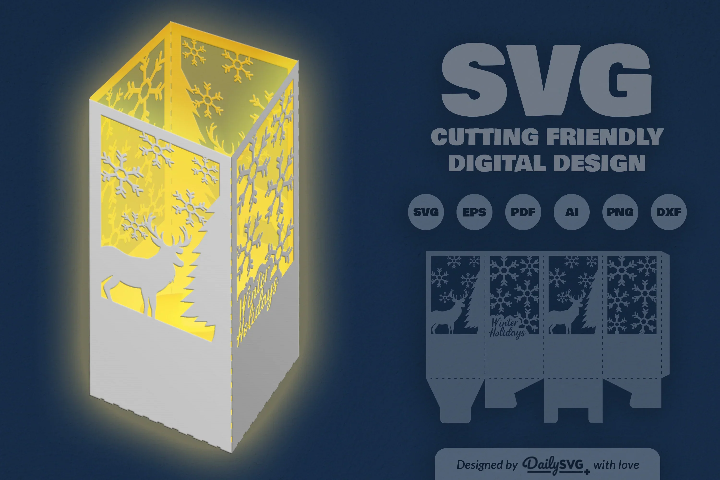 Winter Deer Christmas Lantern Papercut Clipart SVG Bundle - Image 10