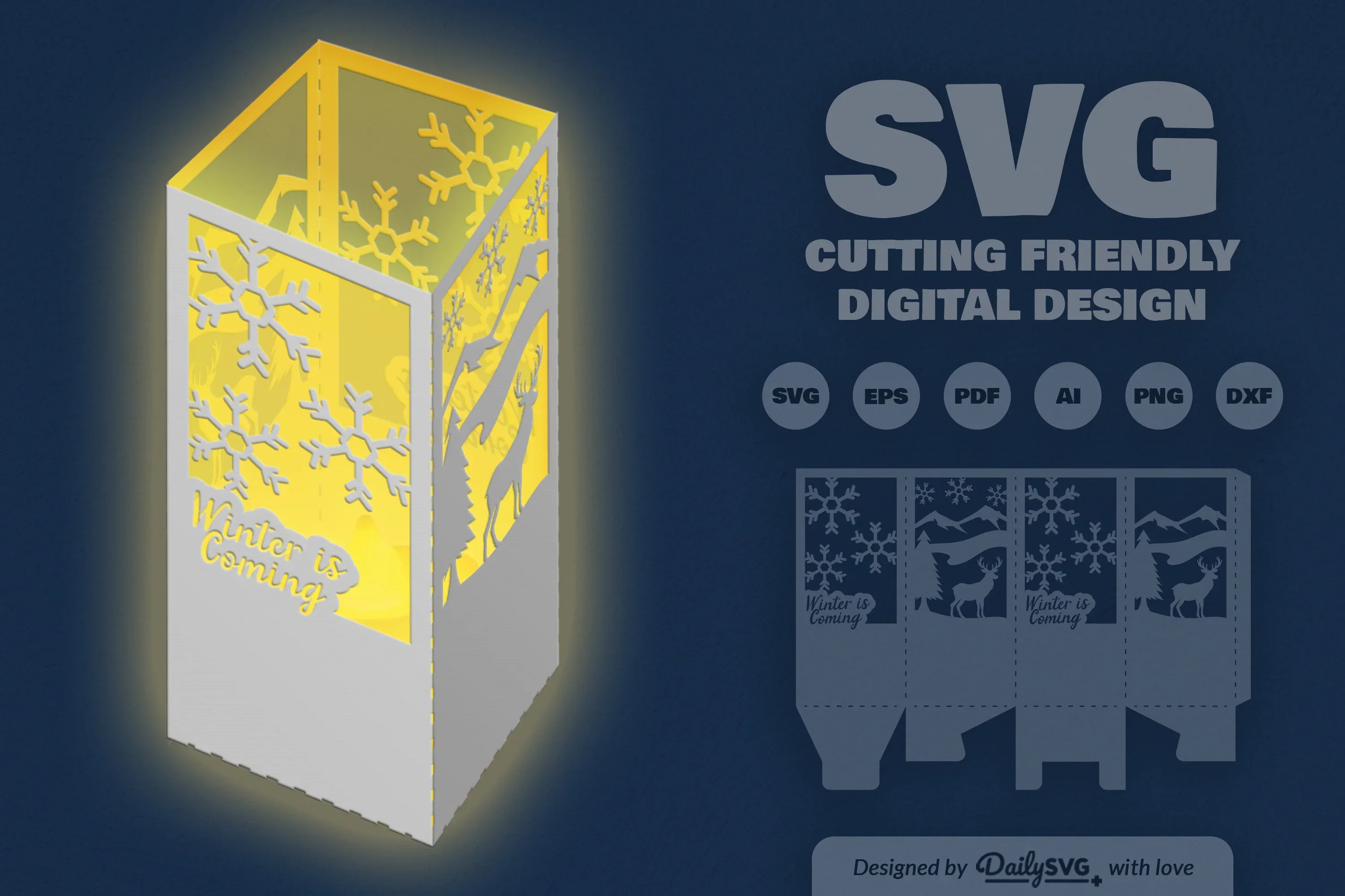 Winter Deer Christmas Lantern Papercut Clipart SVG Bundle - Image 2