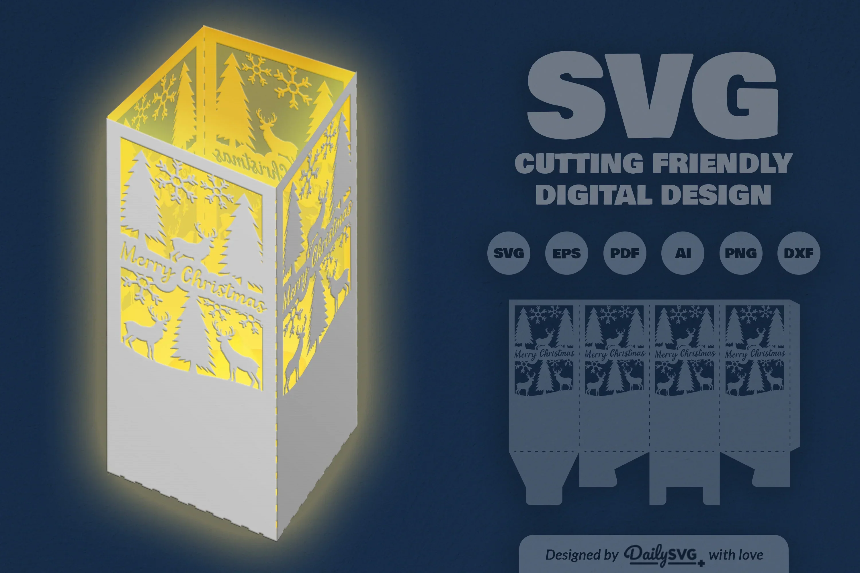 Winter Deer Christmas Lantern Papercut Clipart SVG Bundle - Image 5