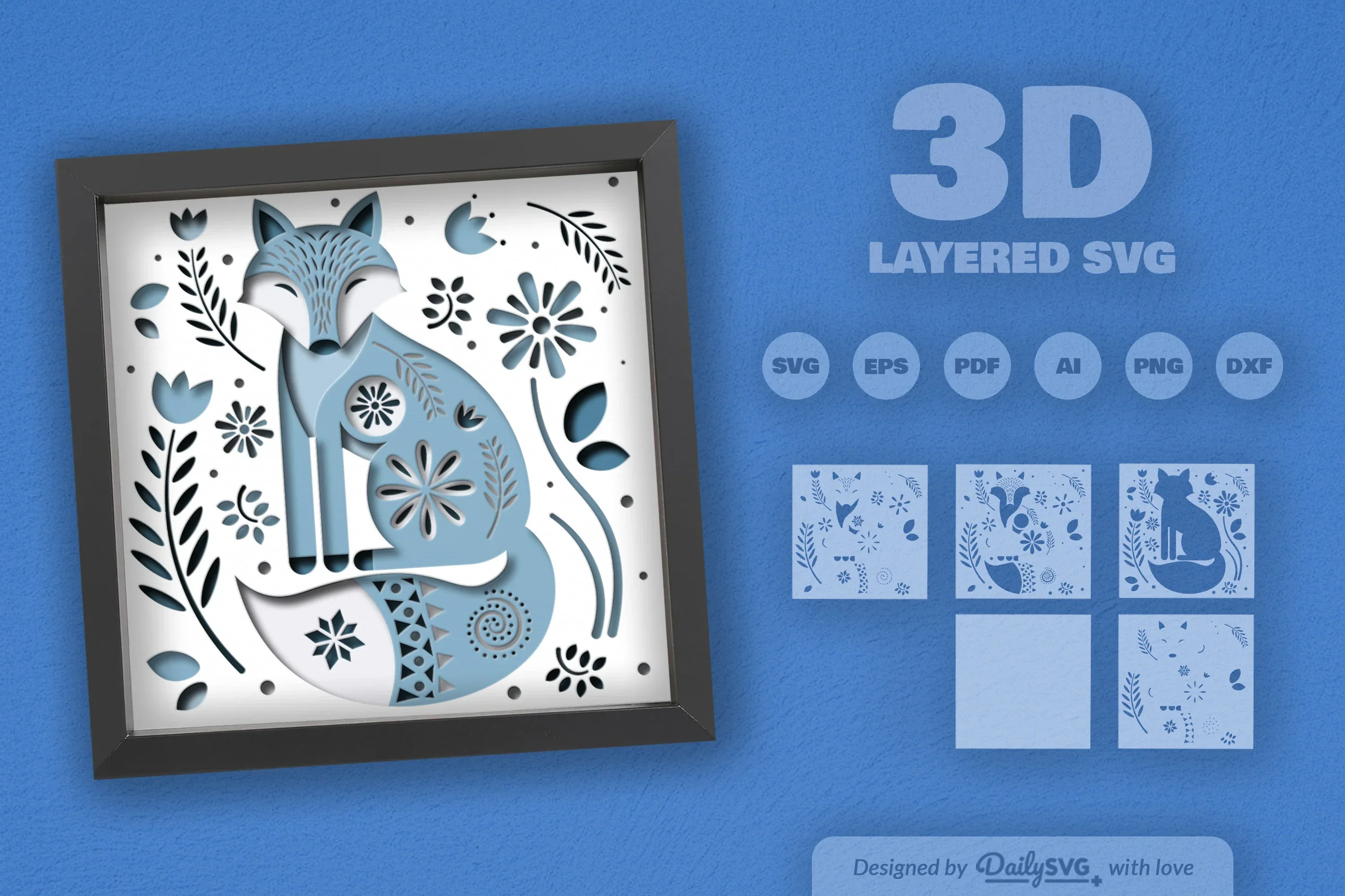 Winter Fox Folk Art Papercut SVG Bundle - Image 2
