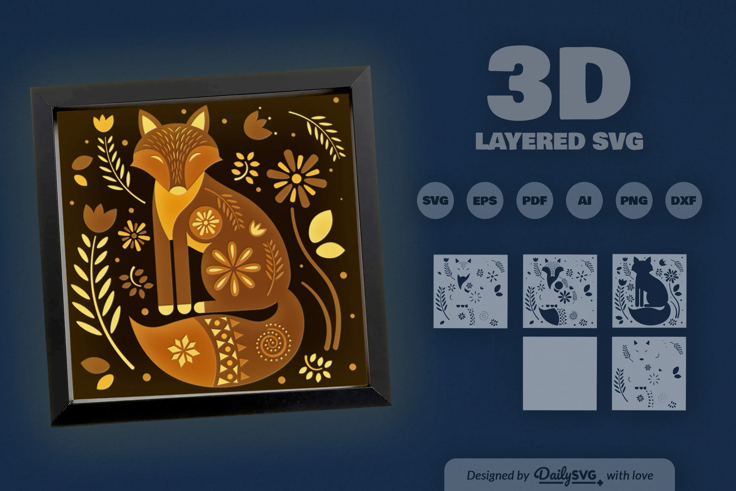 Winter Fox Folk Art Papercut SVG Bundle - Image 3