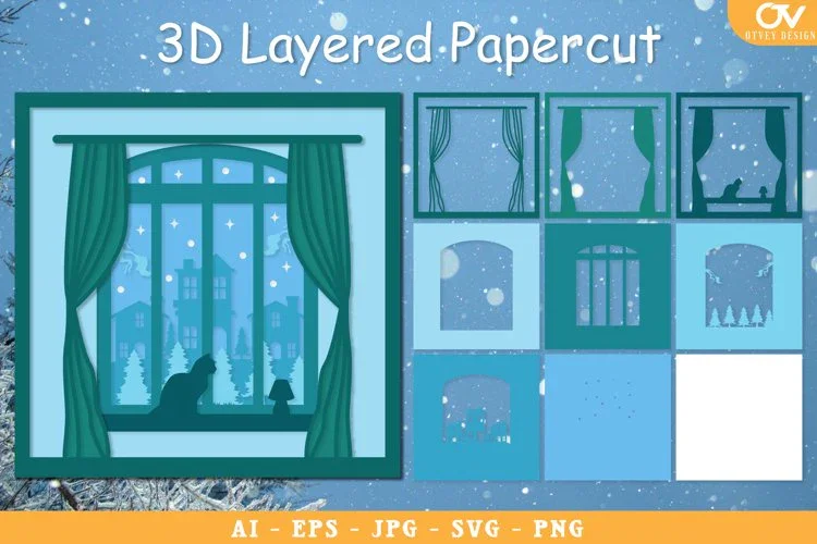 Winter Window Layered Papercut SVG Bundle