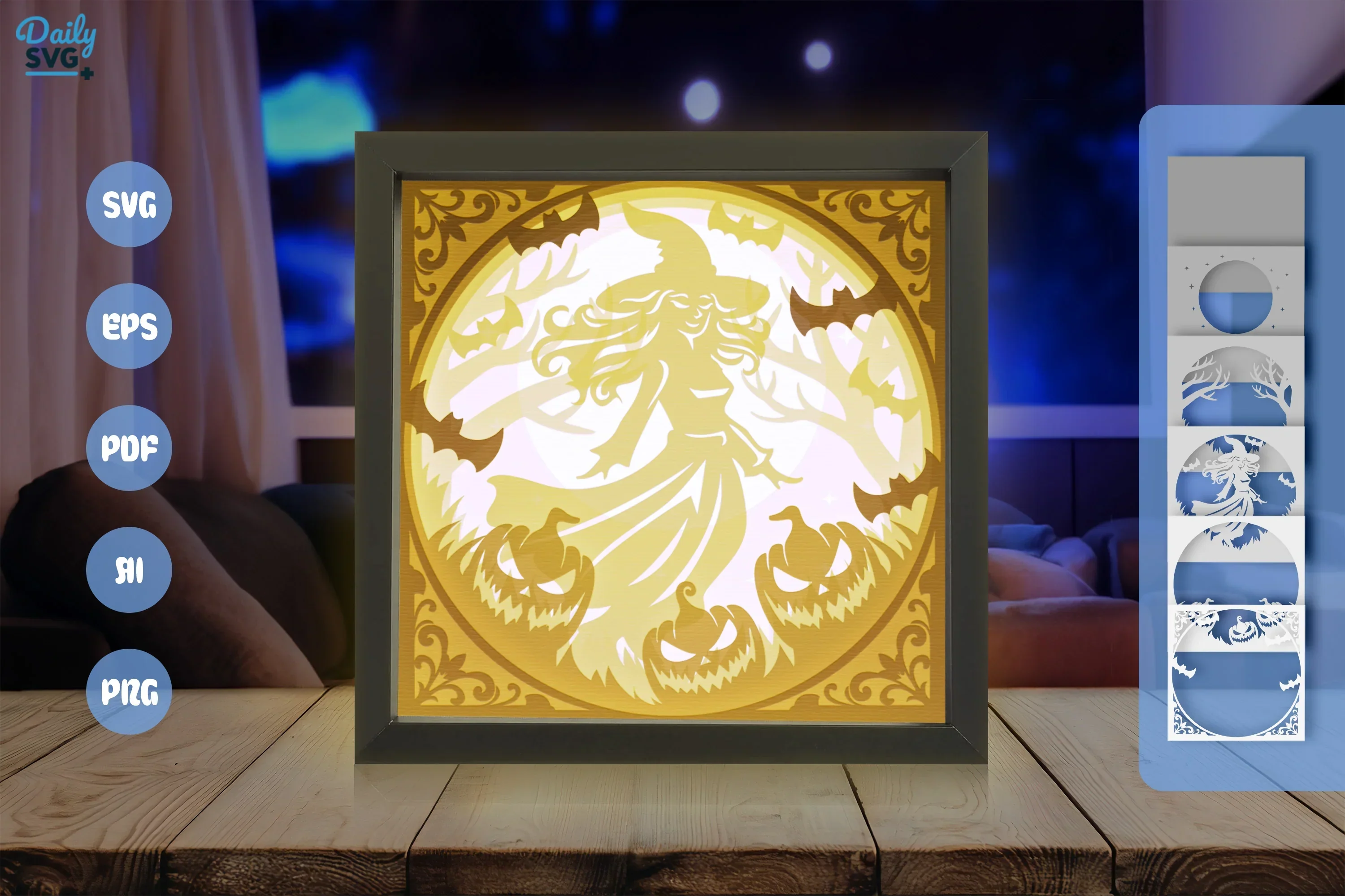Witch in Halloween Night Scene White Papercut SVG Bundle - Image 3