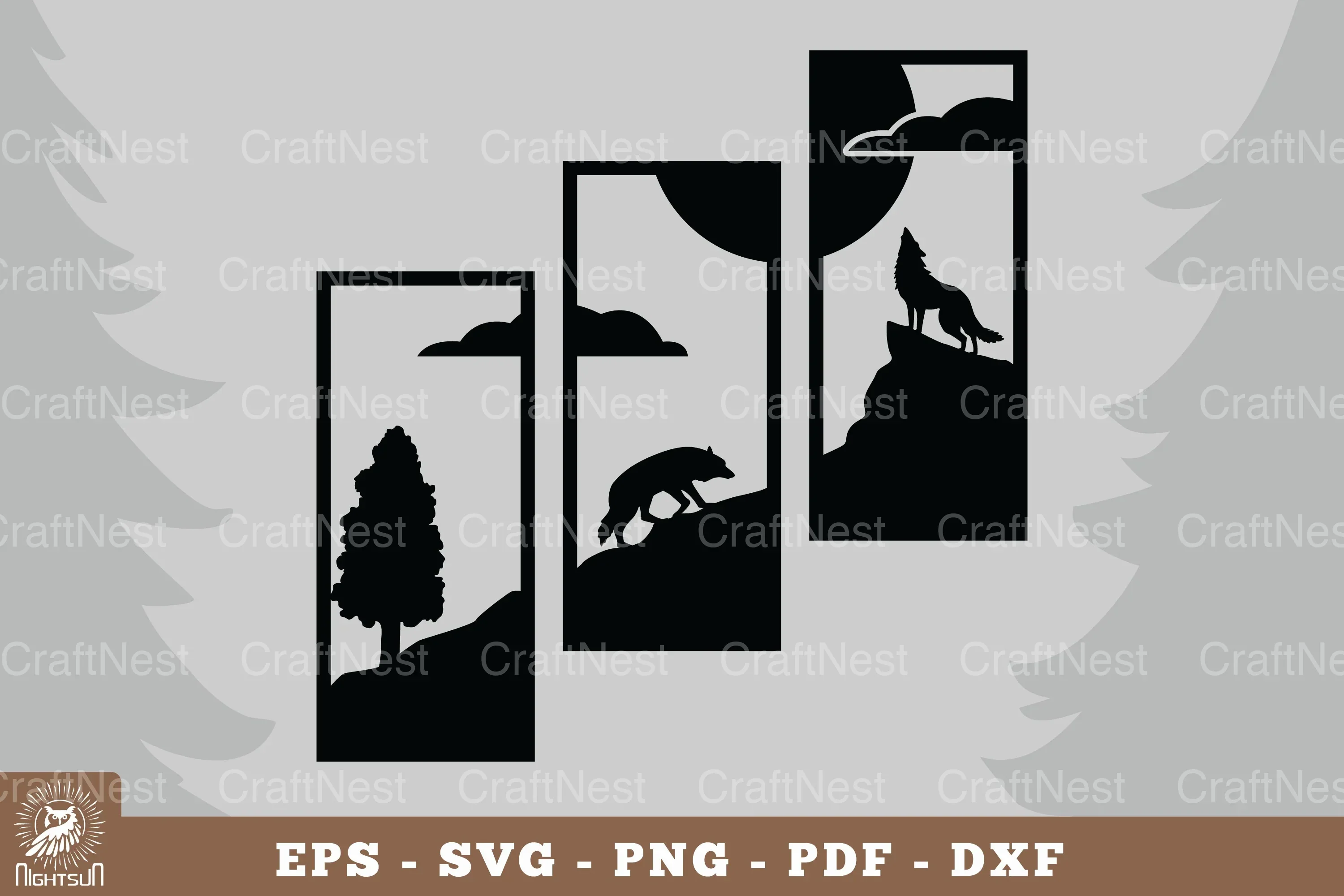 Wolf in Forest Home Decor Clipart Bundle