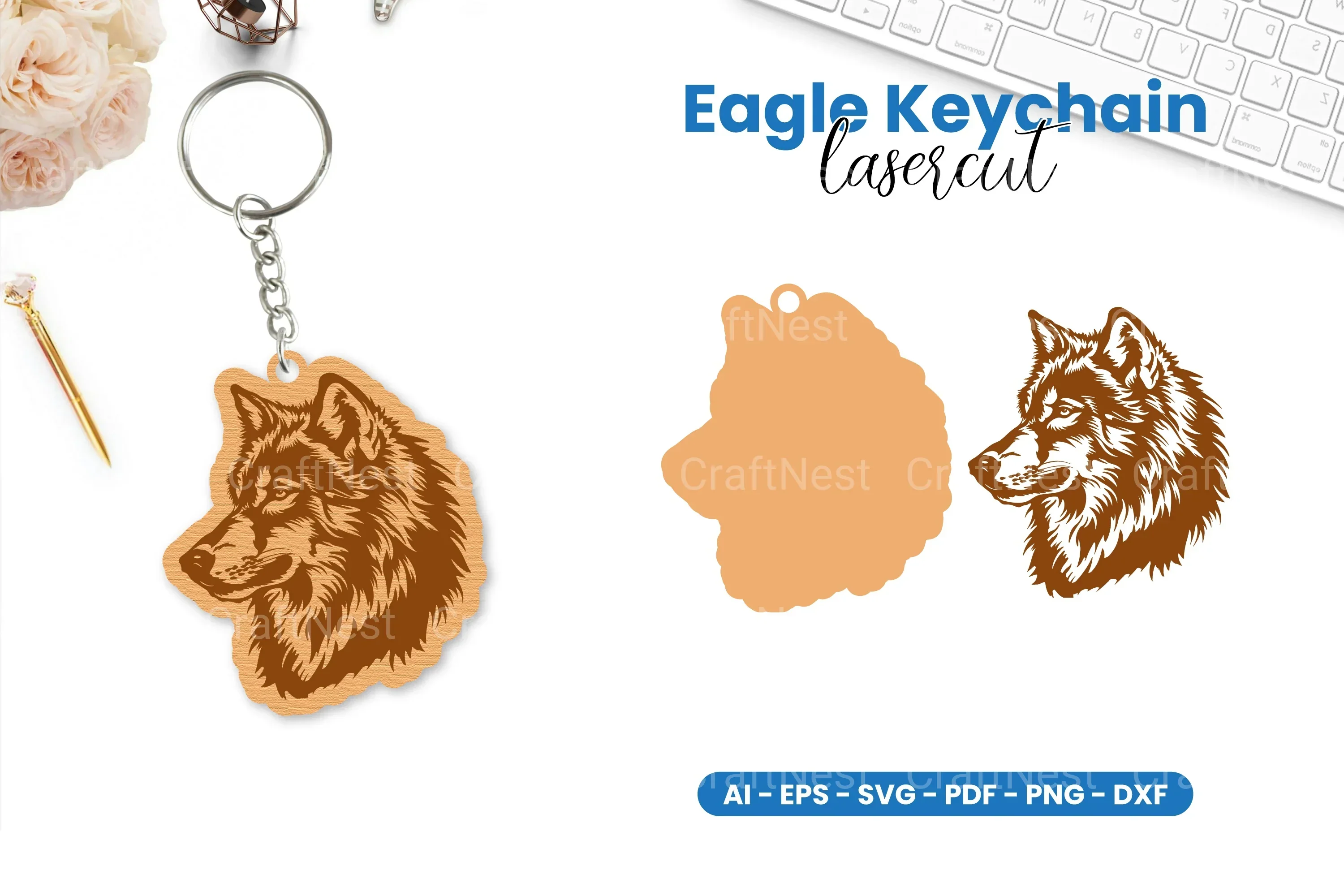 Wolf Keychain Lasercut SVG Bundle