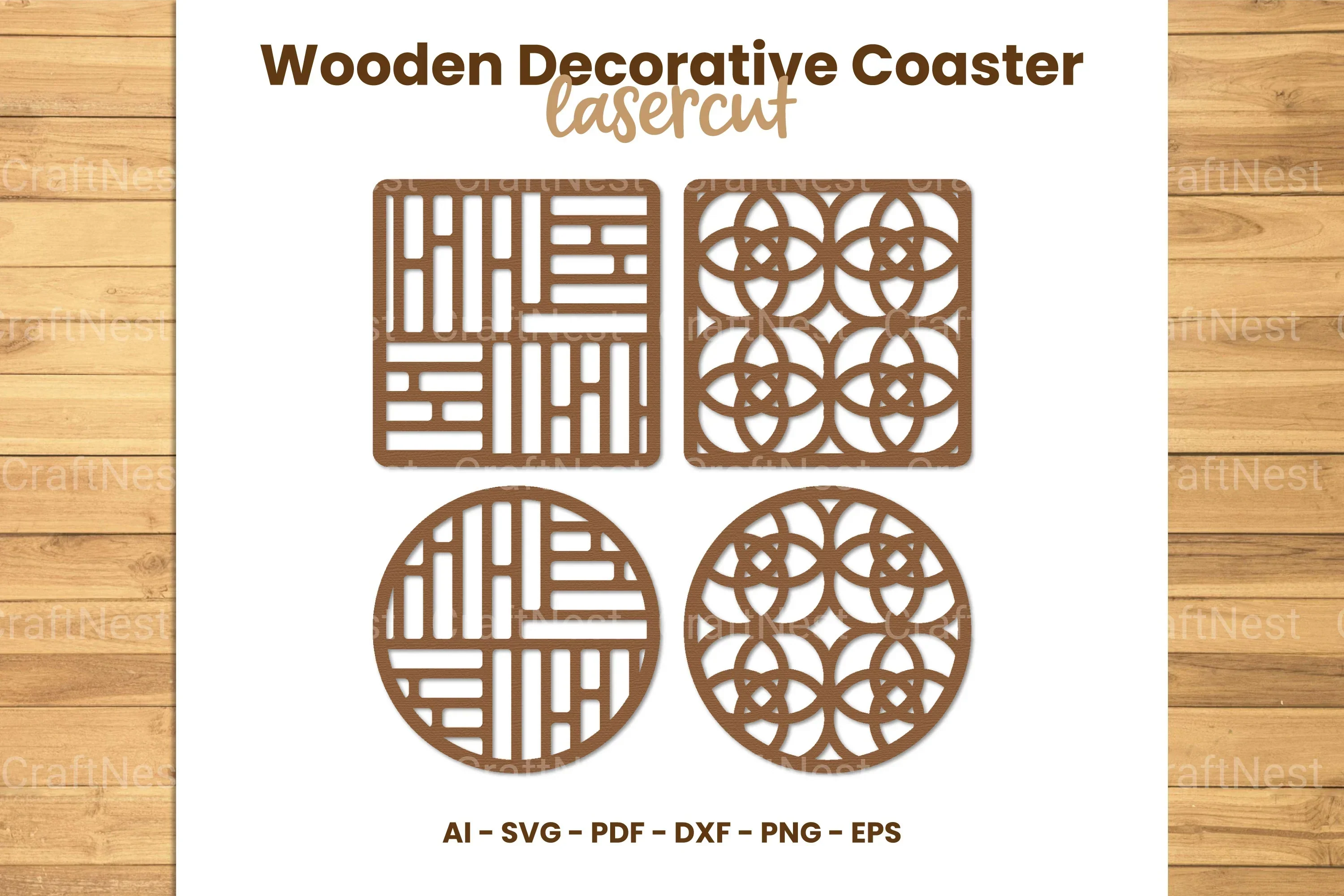 Wooden Decorative Coaster Lasercut SVG Bundle