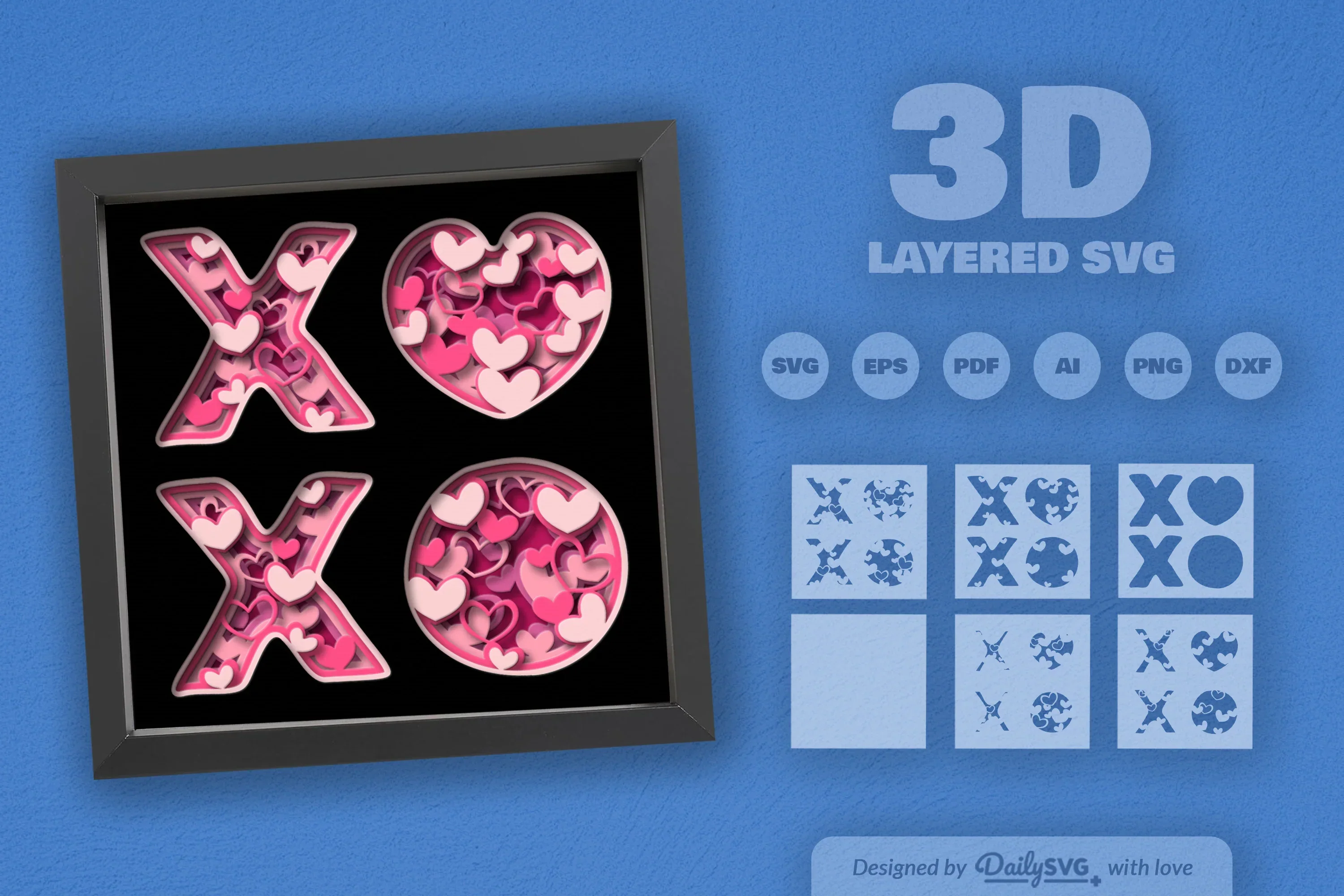 Xoxo Valentine Heart Papercut SVG Bundle - Image 2