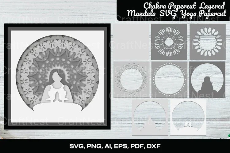 Yoga Layered Mandala Chakra Papercut Clipart Bundle